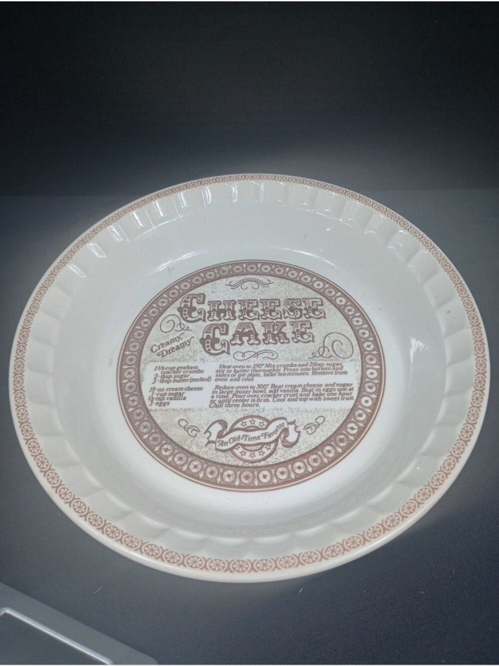 Vintage  Retro 1980s  Royal China Jeannette Corp Pottery CHEESECAKE Recipe Pie P